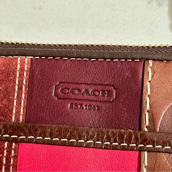 Coach Pink Brown Patchwork Leather Suede Signature Crossbody Purse Shoulder Bag - Picture 11 of 13
